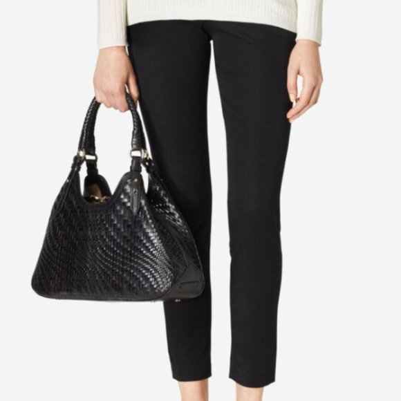 Cole Haan Genevieve Weave Small Triangle Tote Black Suede/Leather - Picture 1 of 13